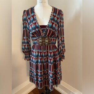 Nanette Lepore Blue and Red Geometric Dress